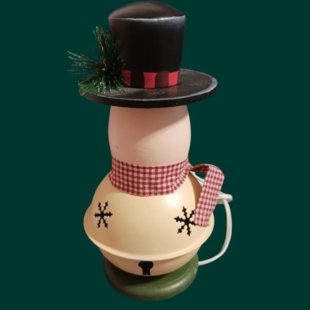 Snowman decorative table  lamp with red plaid scarf & black hat